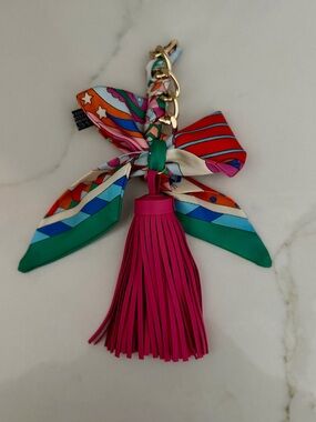 Sold‼️NWT Colorful Silk Scarf bag charm with Hot Pink Tassel